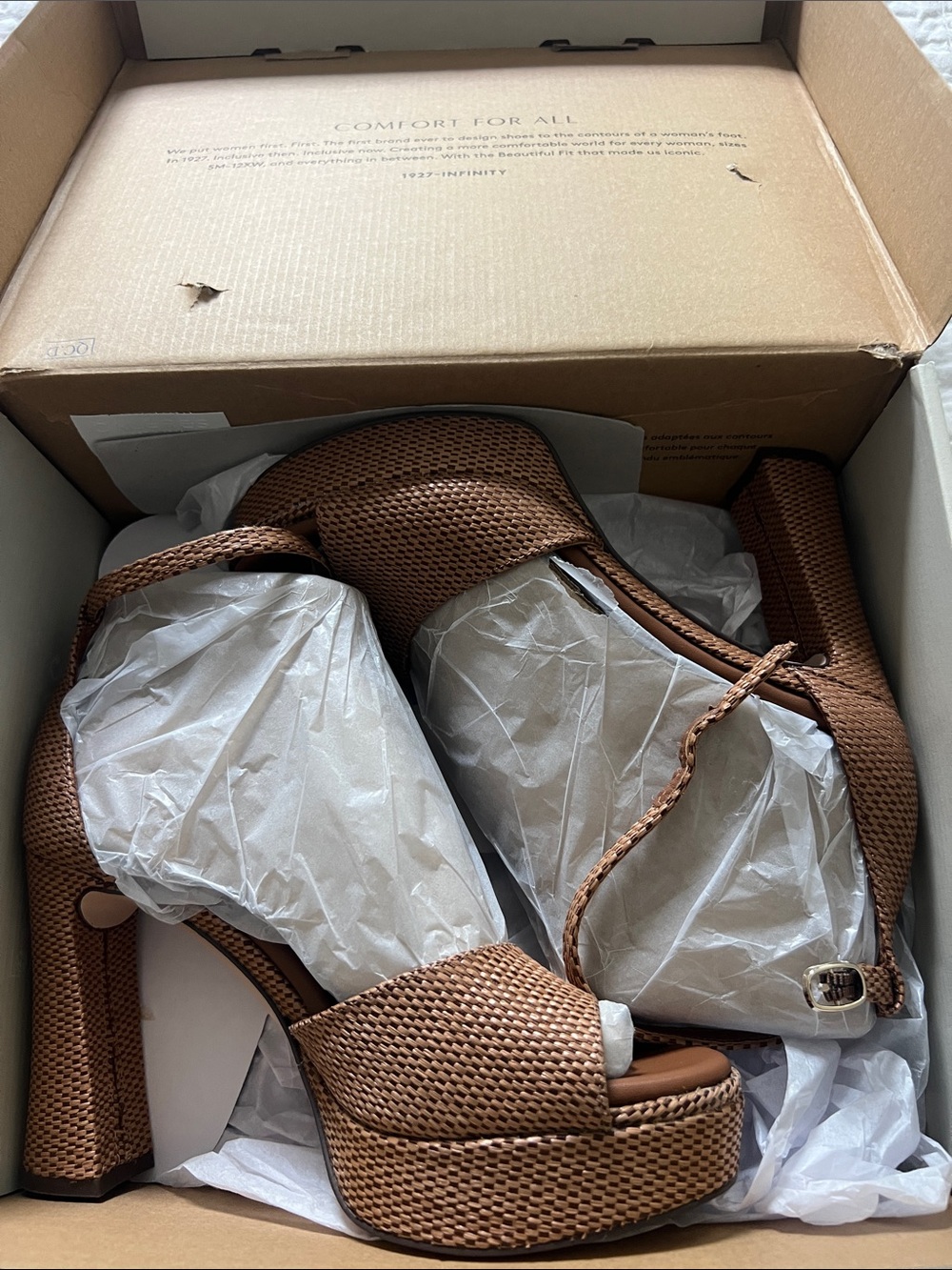 Naturalizer Brown Raffia Woven Platform Sandals with Braided Ankle Strap